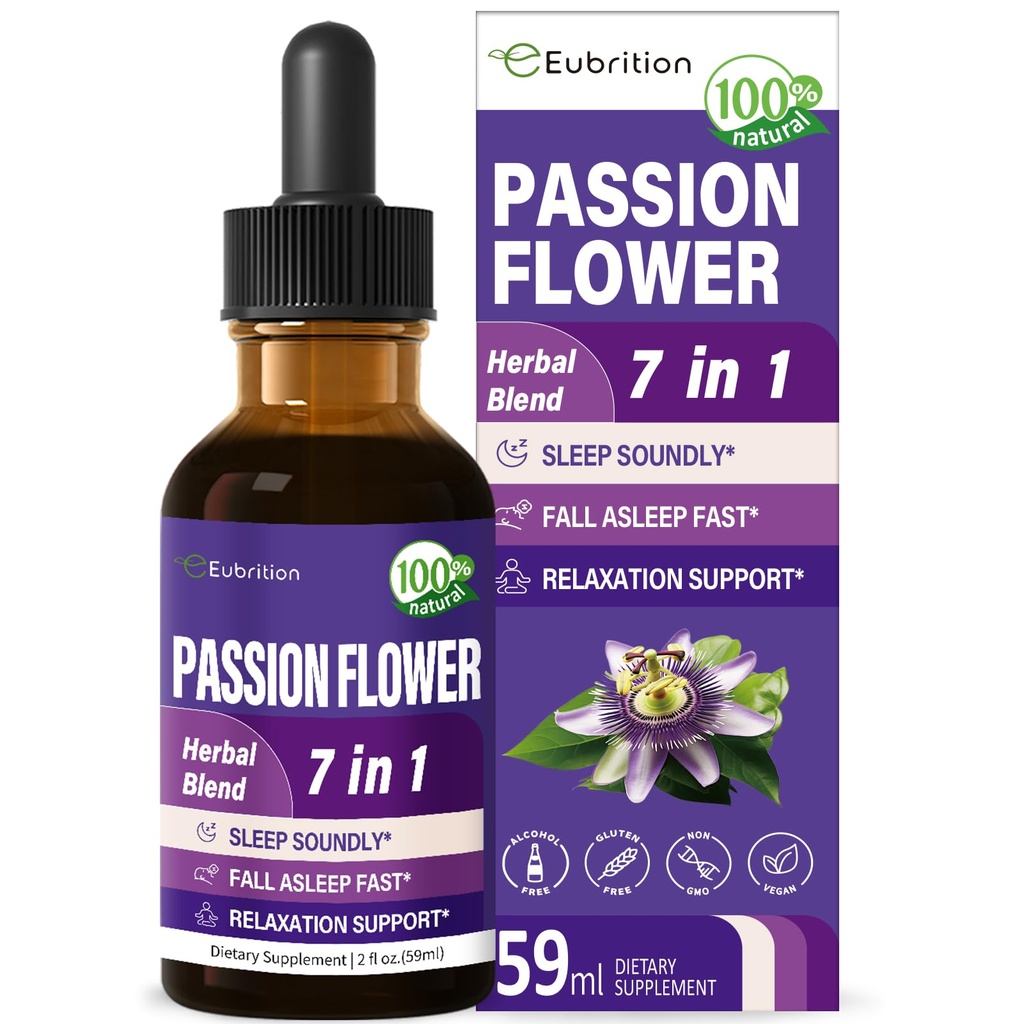 Passion Flower Liquid Drops for Sleep Dups, Natural Herbal Formula with Valerian Root Chamomile Extract Dukung Slely Sluly & Relaxation. Suplemen Bioavabilitas Tinggi .2oz