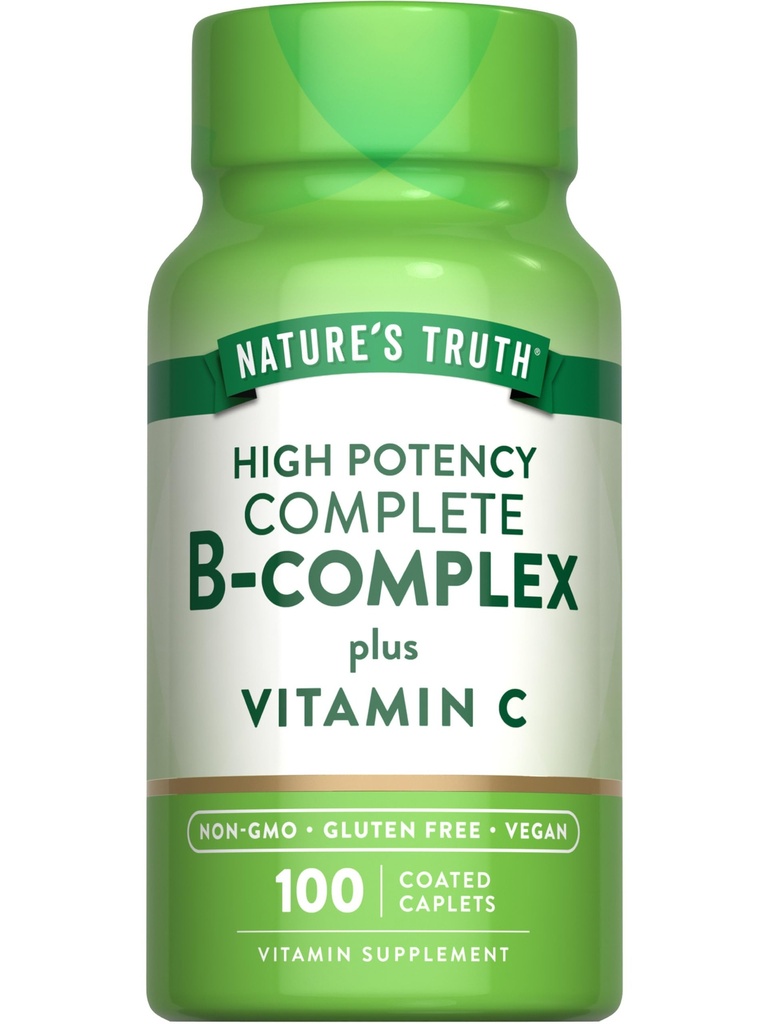 Nature 's Truth Vitamin B Complex Plus Vitamin C 124; 100 Caplets 124; Vegan, Non-GMO & Gluten Free Suplemen