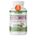 Gade Nutition Hero Beets - Beet Root Capsules 1500mg - Organic Beet Root Powder + Vitamin C Zinc, Elderberry, Pecaciate, Grape Seed Extract - 3 Bulan Suppply