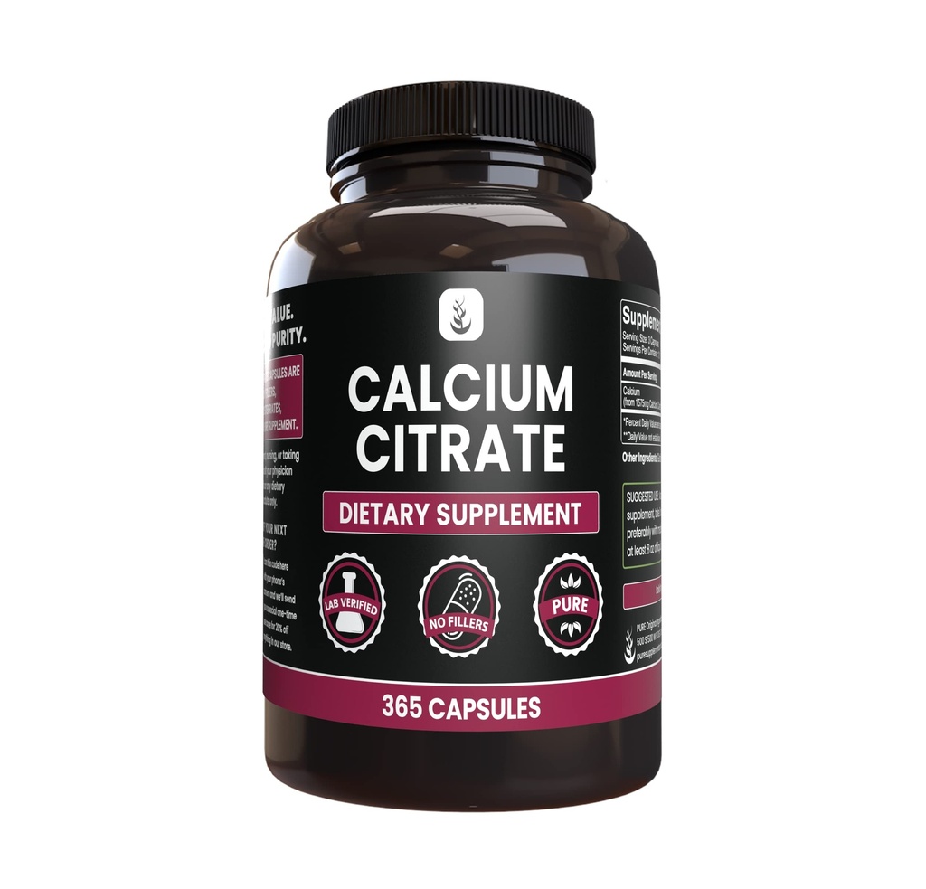 Murni Asli Ingrediens Kalsium Citrate (365 Capsules), Tidak Magnesium Atau Pengisi Rice, Selalu Murni, Lab Verifikasi