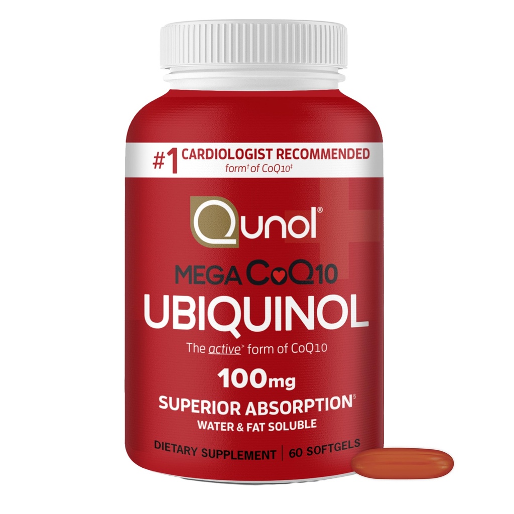 Qunul Ubiquinol CoQ10 100mg Softgels, Qunol Mega Ubiquinol 100mg - Absorpsi Superior - Bentuk Aktif Koenzim Q10 untuk Kesehatan Hati - 2 Bulan Pasokan - 60 Count