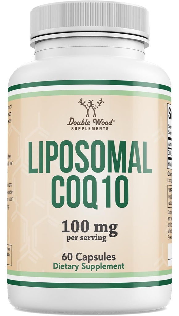 Suplemen KoQ10 Lipomal untuk Dukungan Antioksidant & Energi (100mg Per Serving, 60 Day Supply), Test Partai Ketiga, Vegan Aman, Non- GMO dengan Double Wood