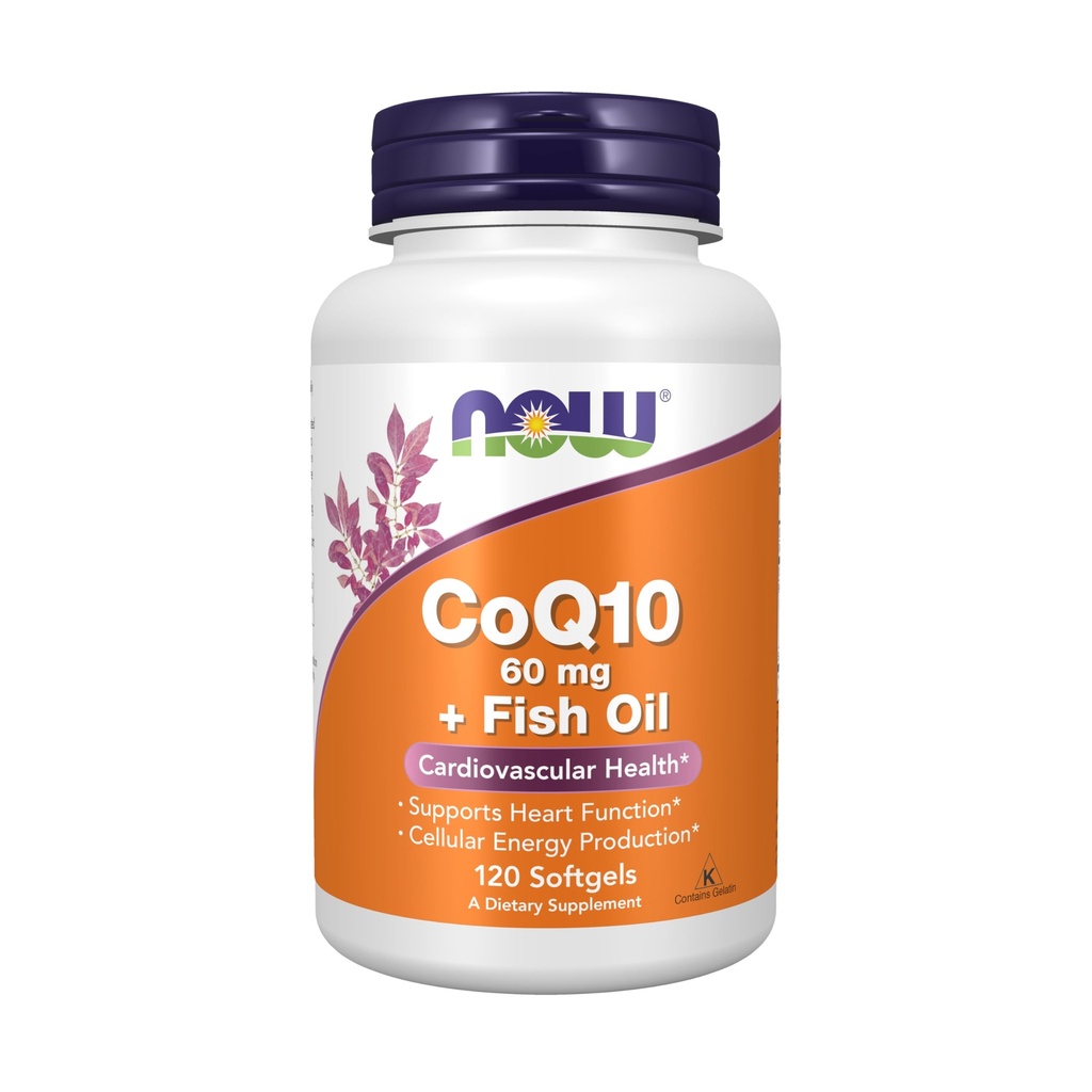 Sekarang Suplemen Makanan, CoQ10 60 mg dengan Omega 3 Minyak Ikan, Kesehatan Kardiovaskular *, 120 Softgels