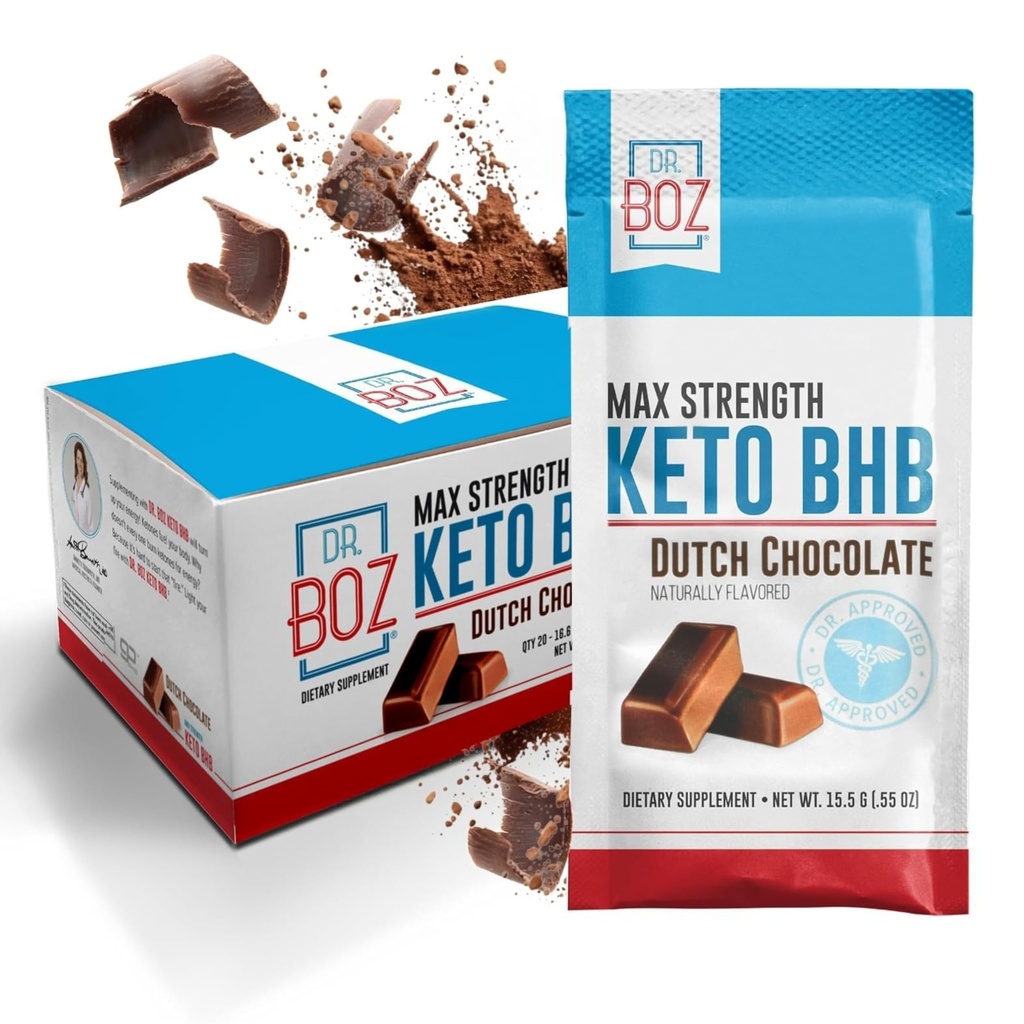 Dr. Boz - Keto BHB Powder - Dutch Chocolate, 20 Sachets - Increase Energy & Redure Crauges - Max Power Dietary Supplemen - USA Made - 11.7oz (332g)