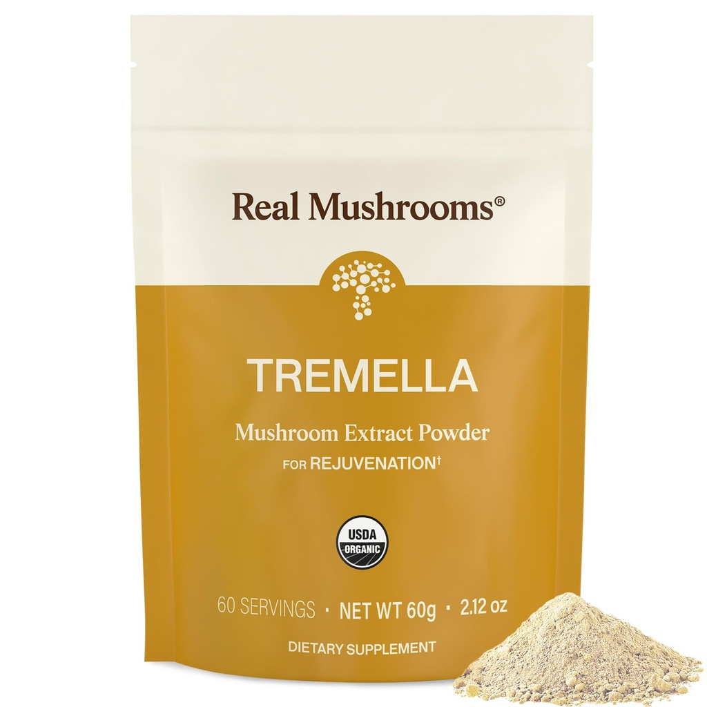 Jamur asli Tremella Jamur Powder - Organik Tremella Ekstraksi dari Fruiting Body - untuk Daily Wellness Routine - Vegan, Non-GMO, Tak Ada Pengisian - 60 Menawarkan Mashroom Blend Suplemen