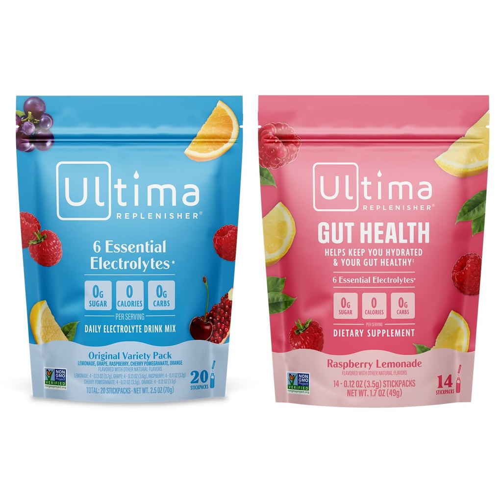 Ultima Replenisher Electrolite Powder Mix Bundle - Sugar Free - Variety, Gut Health - 20 Stickpacks, 14 Stickpacks - 6 Electrolite and Minemen- Keto Friendly, Vegan, Non-GMO