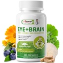 Suplemen Eye + Brain untuk Memory and Focus, Lutein 40mg, Alaxanthin, Astaxanthin, Bilberry, Lion 's Mane, Bacopa Monnieri, Ginkgo Biloba, 14 in 1 Eye Vitamin for Adults & Seniors 120 Capsules