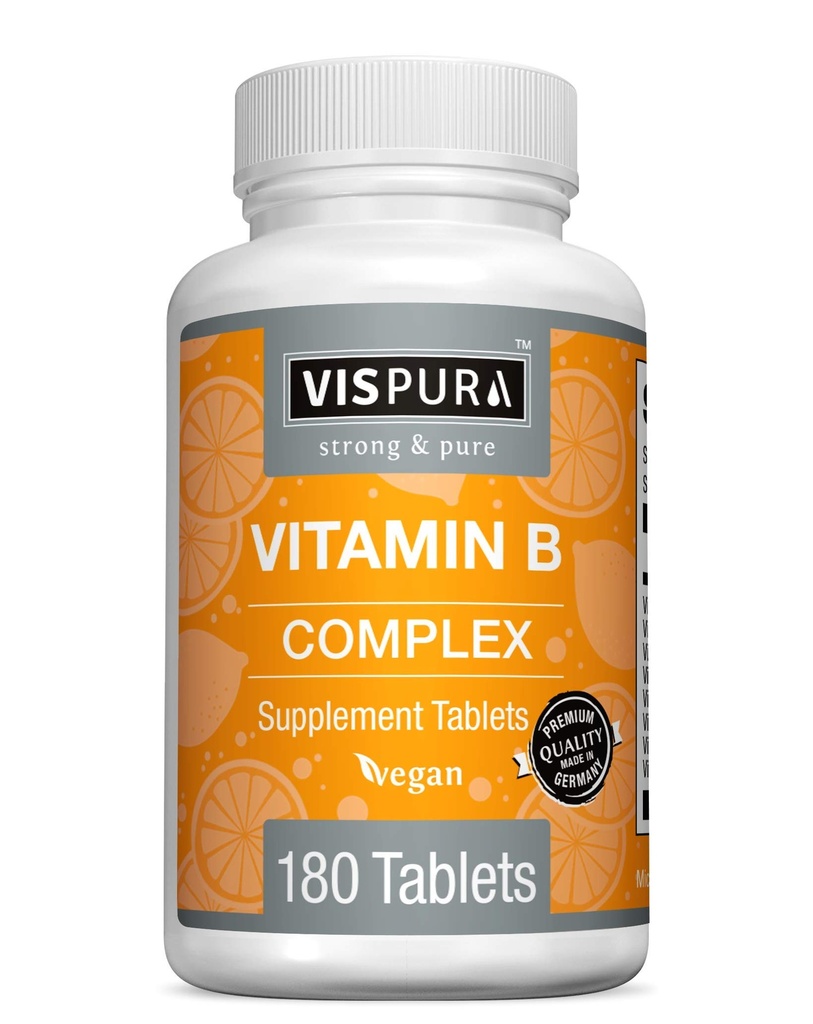 Vitamin B-Complex, 180 Vegan Tablet, All B Vitamin Include B12, B1, B2, B5, B6, B9, Acid Folic, for Stress, Energy and Healthy Immune System *, Suplemen Alam Tanpa Addonisme