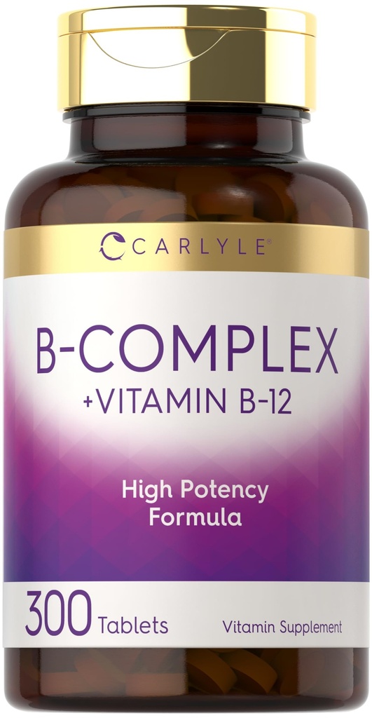 Carlyle B- Complex Vitamin dengan B12 124; 300 Tablet 12.4; Potensi Tinggi Formula 124; Vegetarian dan Supplemen Non- GMO