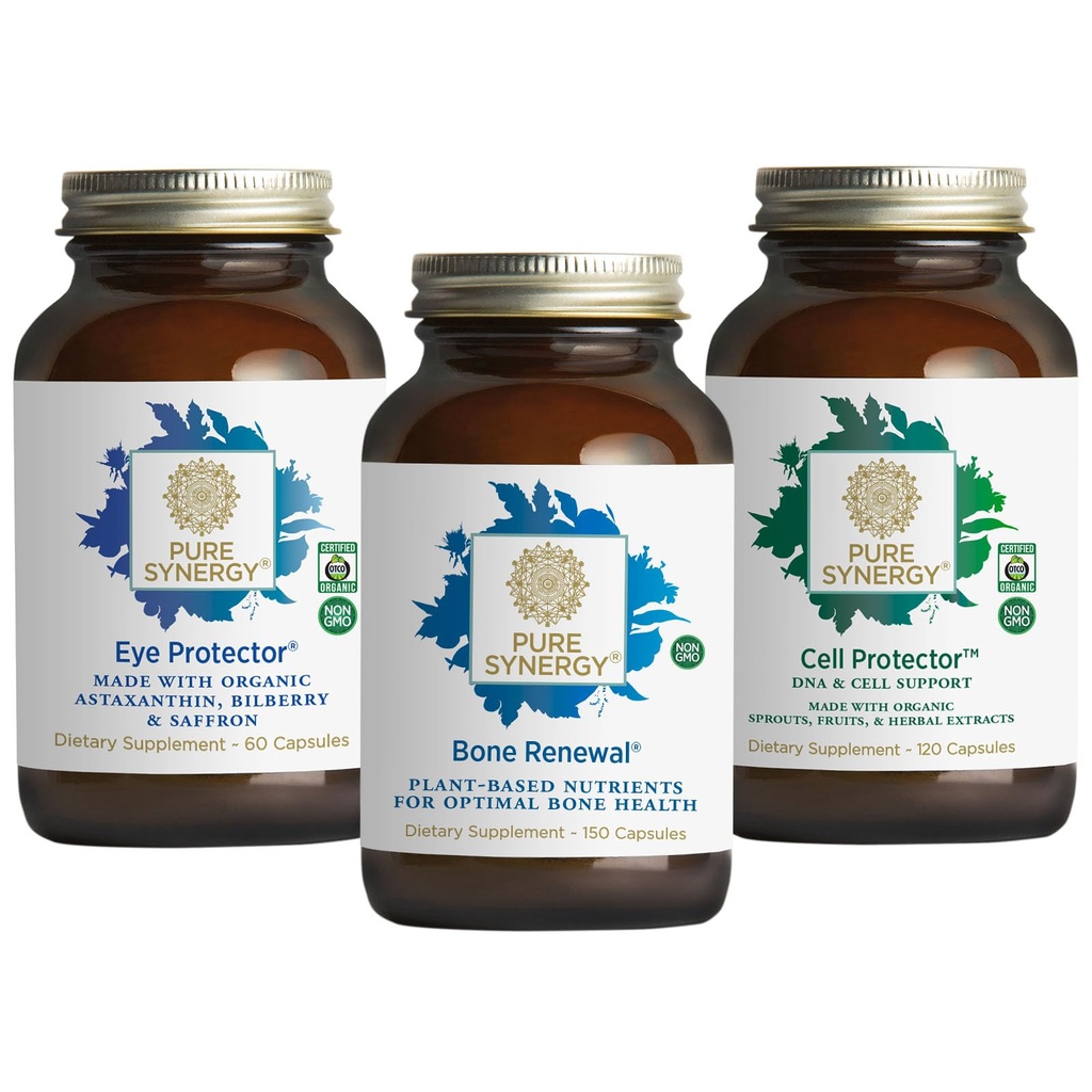PURE SYNERGY Vibrant Aging Bundle 124. untuk Bone Health with Calcium, Magnesium, dan K2 124. untuk Eye Health dengan Astaxanthin 124; Cellular Dukungan Tambahan dengan Selenium 124; Non-GMO dan Vegan