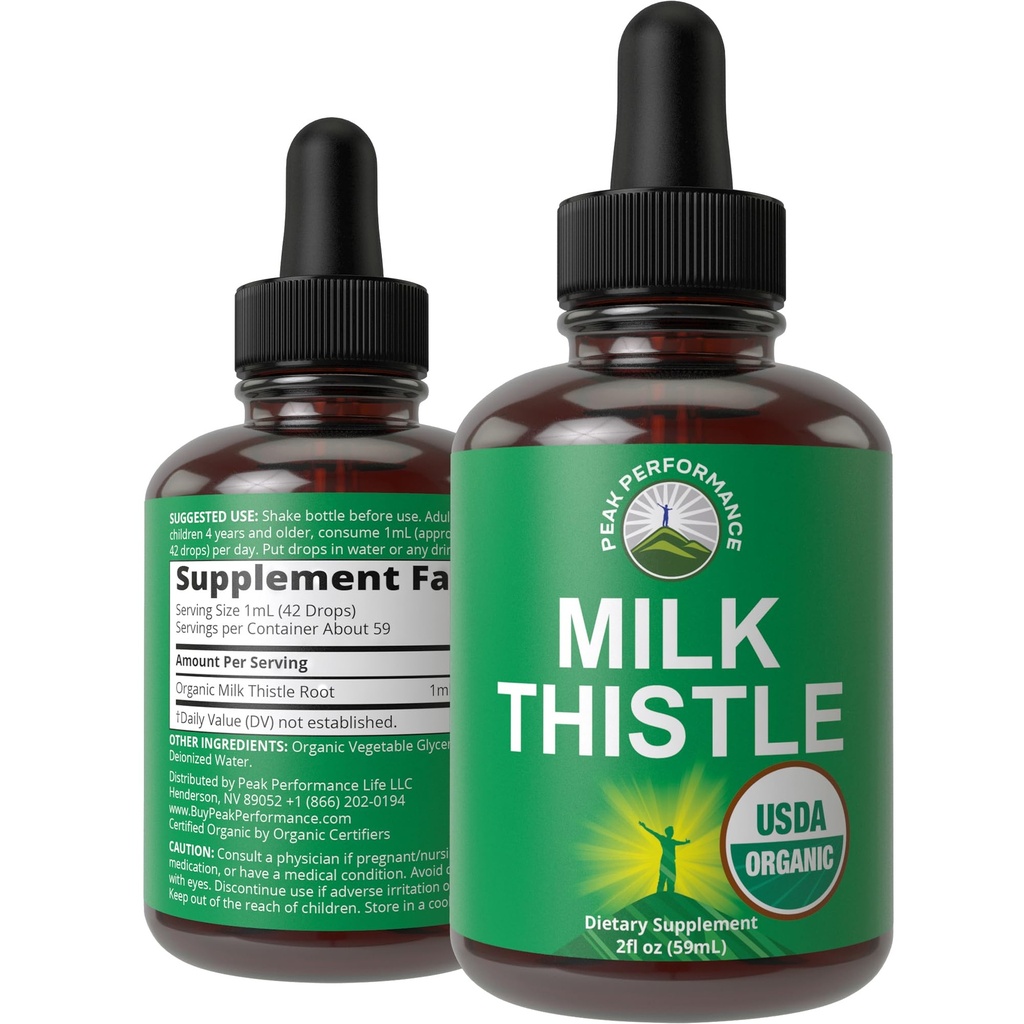 USDA Organic Milk Thistle Extract Vegan Liquid Drops. Suplemen Detox Herbal. Zero Sugar, Great for Ditraffic and A Cleanse. Suplemen Thistle Milk murni untuk Perempuan dan Pria