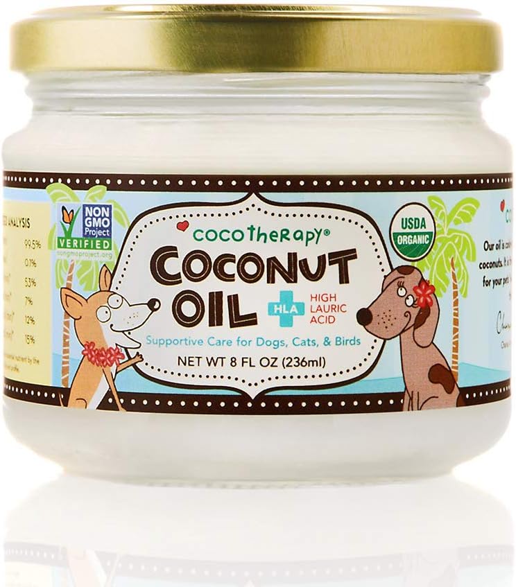 CocoTherapy Organic Virgin Coconut Oil, 8 Ounces, Natural Suplemen untuk Ddog Skin Coat Ditrable dan kekebalan