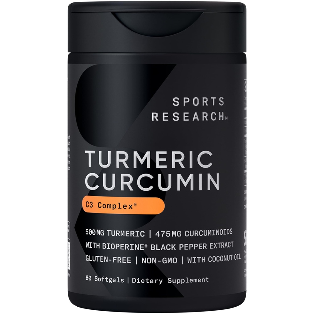 Riset Olahraga Turmeric Curcumin C3 Kompleks 500 mg, Enhanced & Black Pepper and Organic Coconut Oil for Better Absorpsi; Non-GMO dan Gluten Free - Standardized 95% Curcuminoid (60 Count Softgeels)