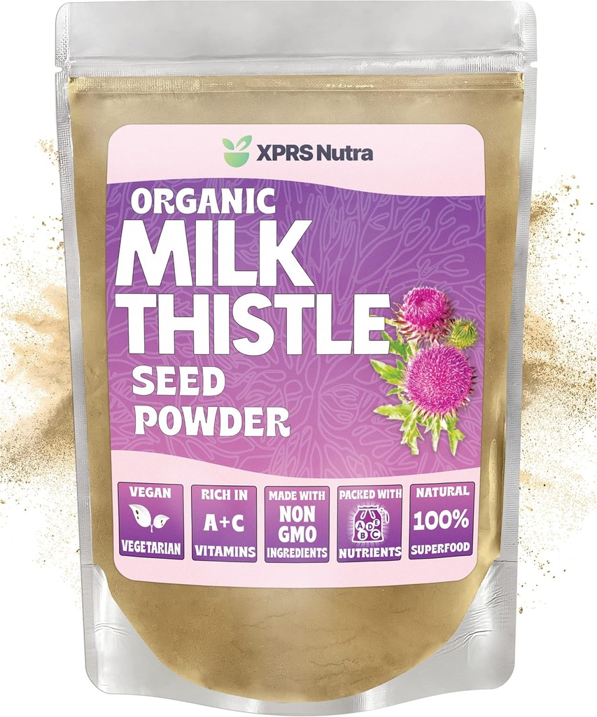 XPRS Nutra Organic Milk Thistle Powder - Premium Milk Thistle Powder Rich di Silymarin dan Antioxidants - Milk Thistle Seeds Dukung Liver Health - Vegan Friendly Milk Thistle Organic (8 Ounce)