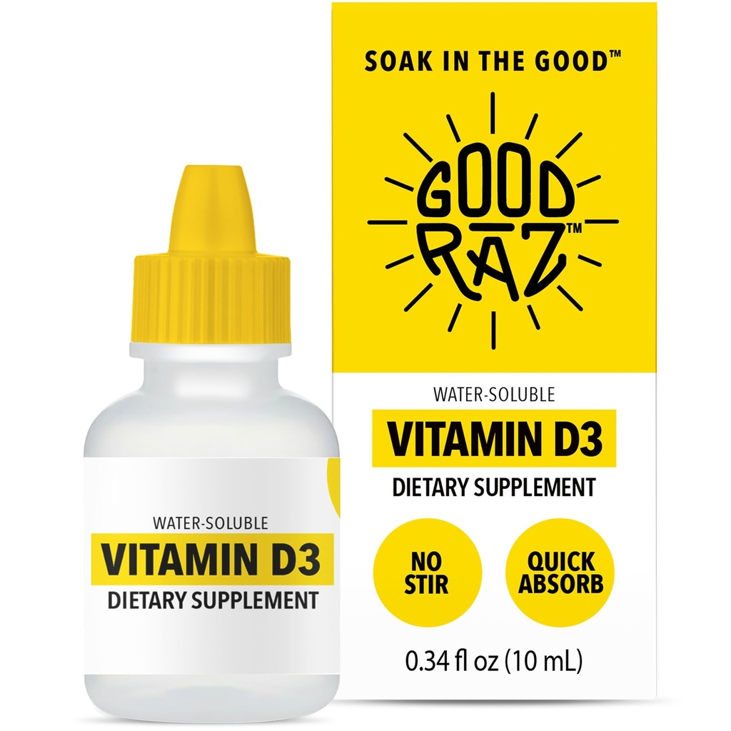 Vitamin D3 Drops for Dewasa 4-Bulan Suply - Air-Soluble Liquid Vitamin D, Non-GMO, Suplemen Kosher - Mudah Absorb, Tidak Stir, Cairan D3 Flavorless untuk Makanan atau Minuman