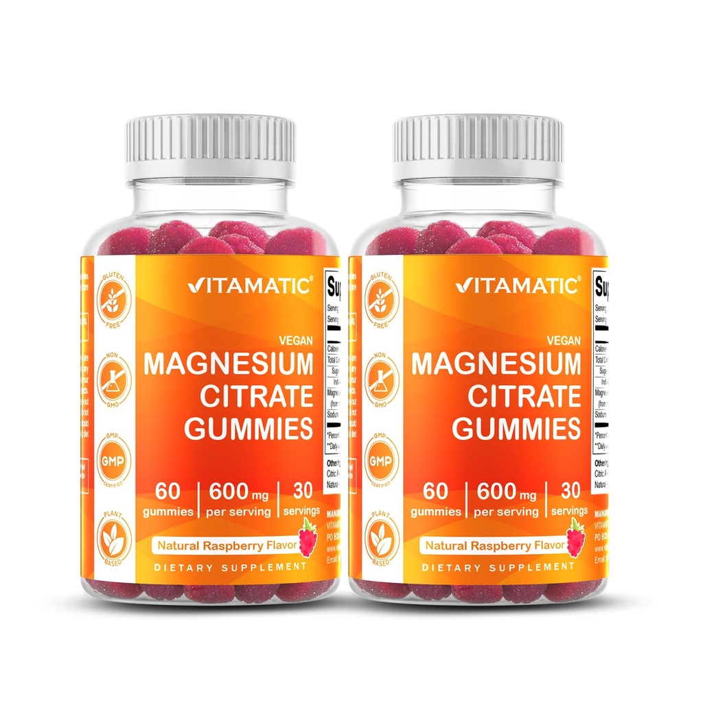 Vitamasium Magnesium Citrate Gummies 600mg per Serving - 60 Count - Promotes Relaxation Heally, Muscle, Bone, & Energy Support (Pack of 2)