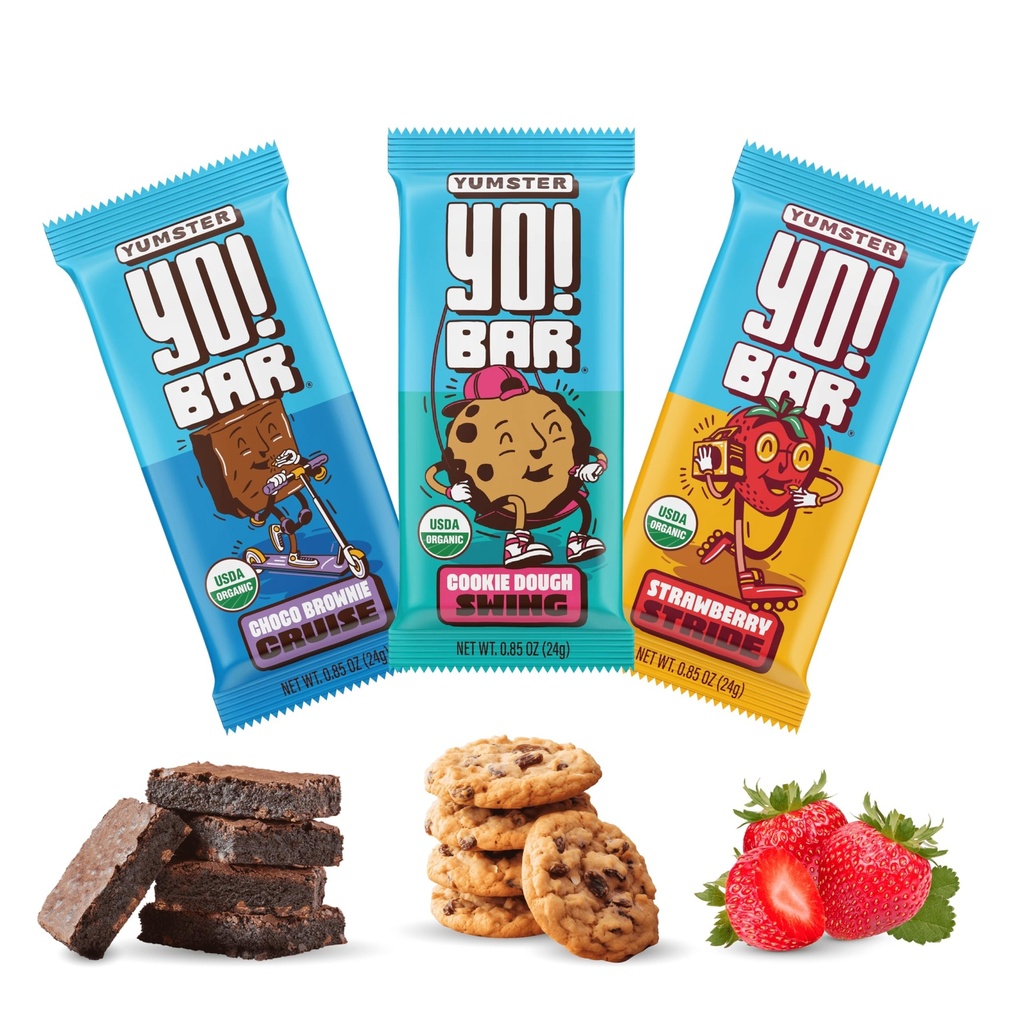 Yo! Bar by Bearded Brothers Vegan Organic Kids Bar 124; Gluten Free, Paleo dan Whole 14; Soy Free, Non-GMO, Low Glycemic, No Sugar Added, Fiber + Whole Foods 124; Variety 3 Flavor Pack 124; 25 Bars