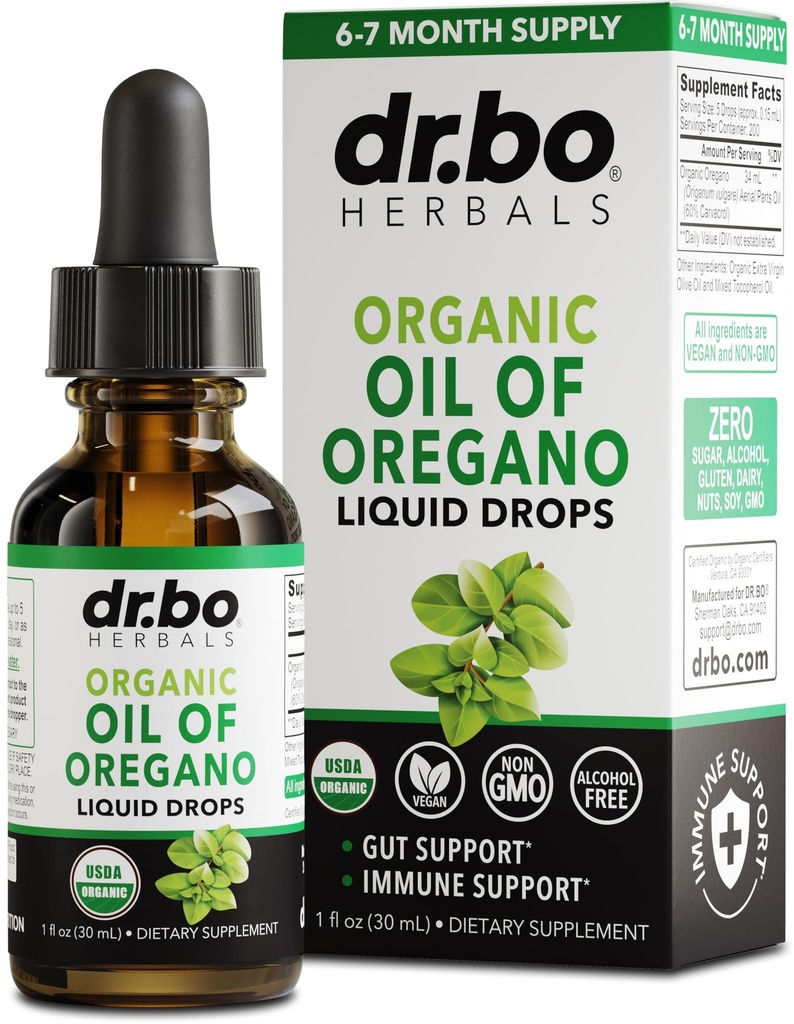 Orano Oil Oil Oil Oil Cair Cakram - 6 Bulan Suplai Minyak Organik dari Oregano Drops Liquid Extract, Cleanse, Detox, Imune Dukungan, Digetical Gut Health - Murni Vegan Tidak-GMO Herbacture 1 oz