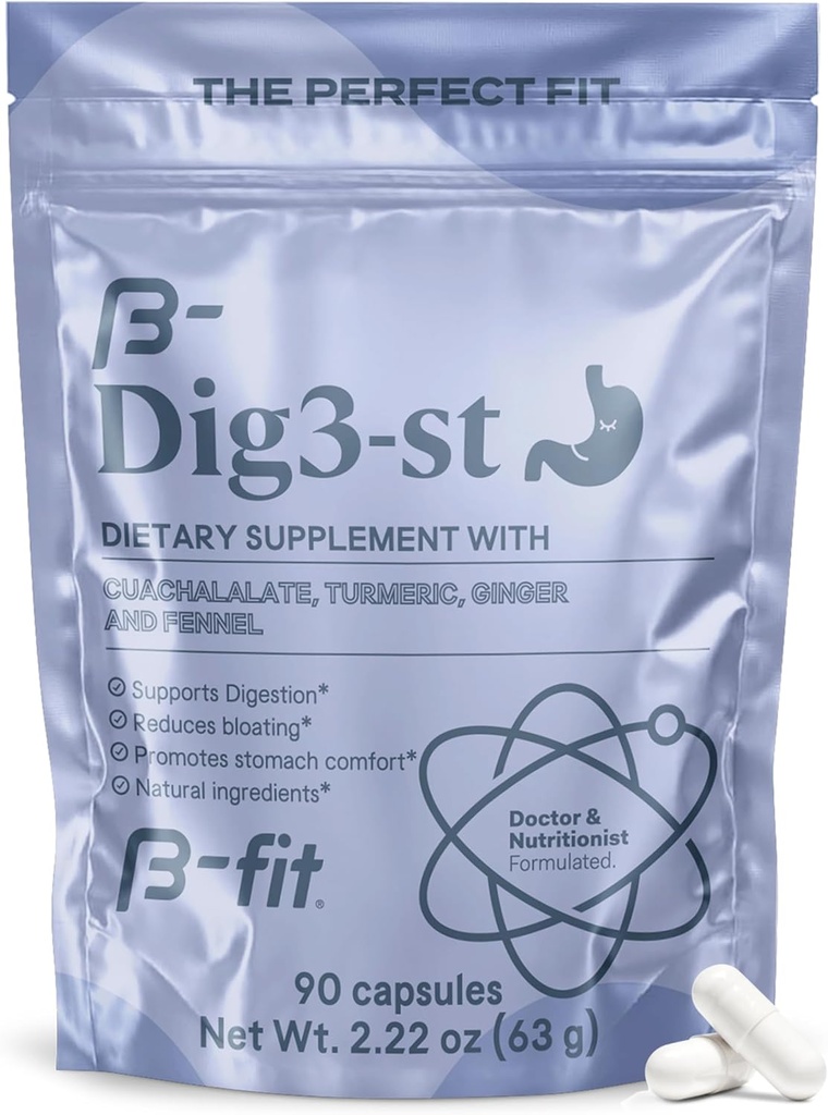 B-FIT Digetical Herbal Supplement - Ginger Root, Turmeric, Fennel dan Cuachalalate - 60 Kapsul - 100% Natural Formula untuk Easy Dibuble & Stomach Comfort - Gunakan Sebelum Meals