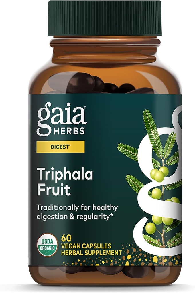 Gaia Herbs Triphala Fruit - Supports Digetsy Health - Gently Cleanses Your System * - with Amla Fruit, Beleric Myrobala, and Chebulic Myrobala - 60 Vegan Capsules (30- Day Suppply)