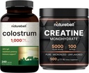NatureBell Creatine Monohydrate Popper & Colostrum 240 Capsules 1.000mg Per Serving Bundle Pack: 124; Absorpsi Tinggi Micronized Creatine 124; Susu Pertama Ibu dari Rumput Fed Bovine