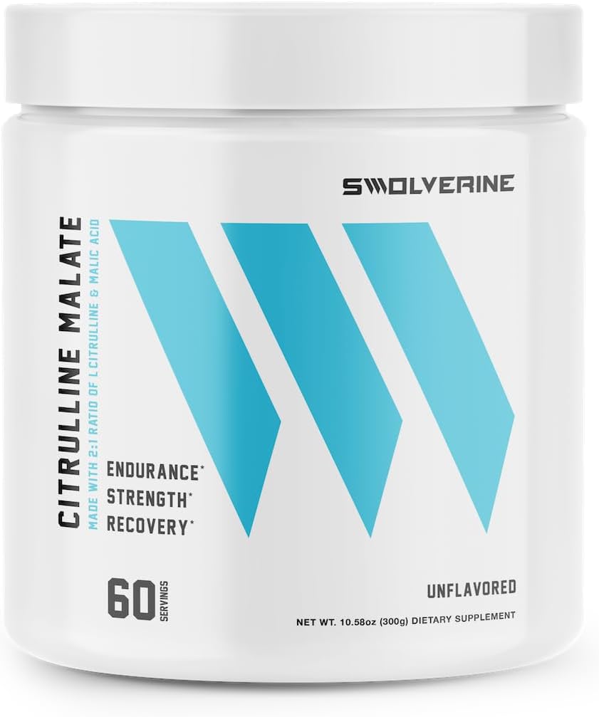Swolverine Citrulline Malate 2: 1: 124; 2: 1 Ratio of L-Citrulline & Malic Acid, Increases Strength, Enhances Muscular Endurance, Boost NO, Optimasi Recovery, 300g, 5g Per Serving, Unflashored (60 Serving)