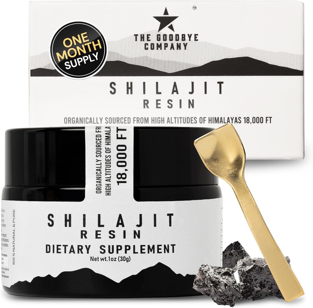 The Goodbye Company Pure Shilajit Resin - Organic with 85 + Trace Mineces and Pure Fulvic Acid; for Men and Women Energy Boost, Muscle Building, Stamina, Vitalitas Supplemen 3-Bulan