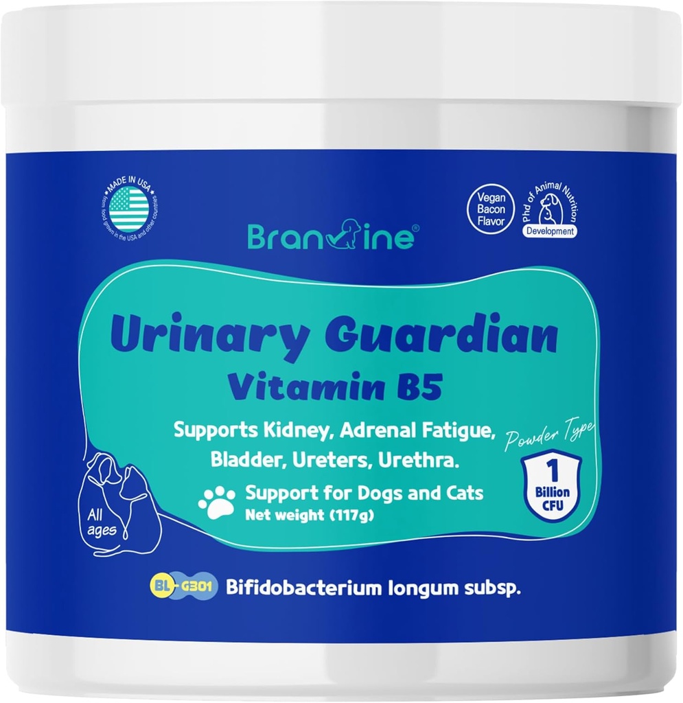 Urinary Guardian for Dogs and Cats - Support Ginny, Adrenal Fatigue, Bladder, Urethra, Urethra, Vegan Bacon Flavor (1175) (Vitamin B5)