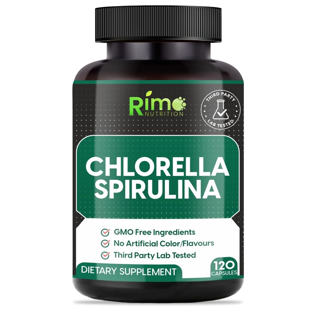 Lab Test Spirulina dan Chlorella Capsules 1000 mg Per Serve- Purest Non-Irrated Blue Green Algae - Best Raw Vegan Protein - Green Superfood