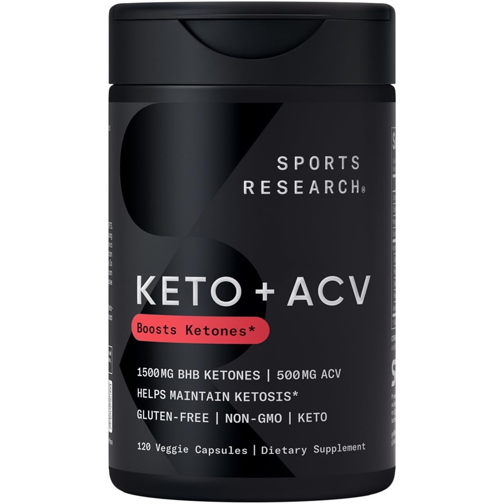 Riset Sports ® Keto Plus ACV Kapsules - Diet Dukungan dengan 500mg Apple Cider Vinegar & 1500mg goBHB ® Eksogen Ketones - Gluten Free & Keto Certifikasi - 120 Vevgie Capsules