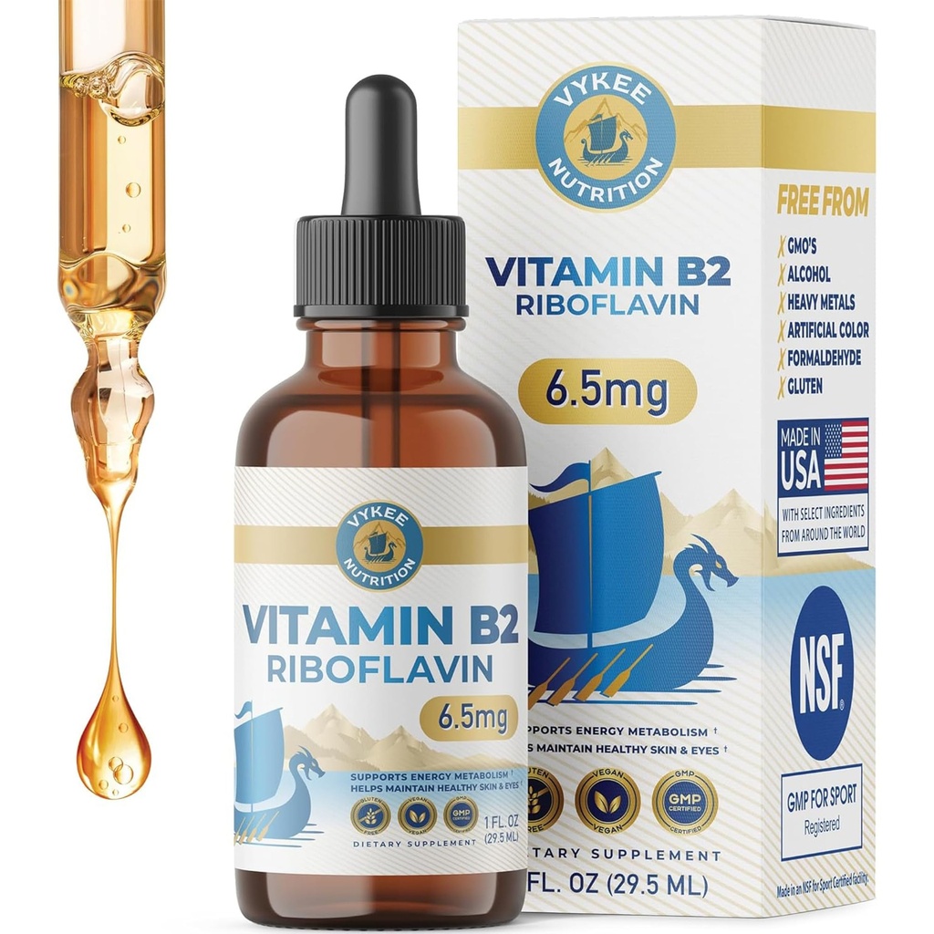 Vykee Nutrition Vitamin B2 Riboflavin Drops, Liquid B2 Supplement, 6.5 mg