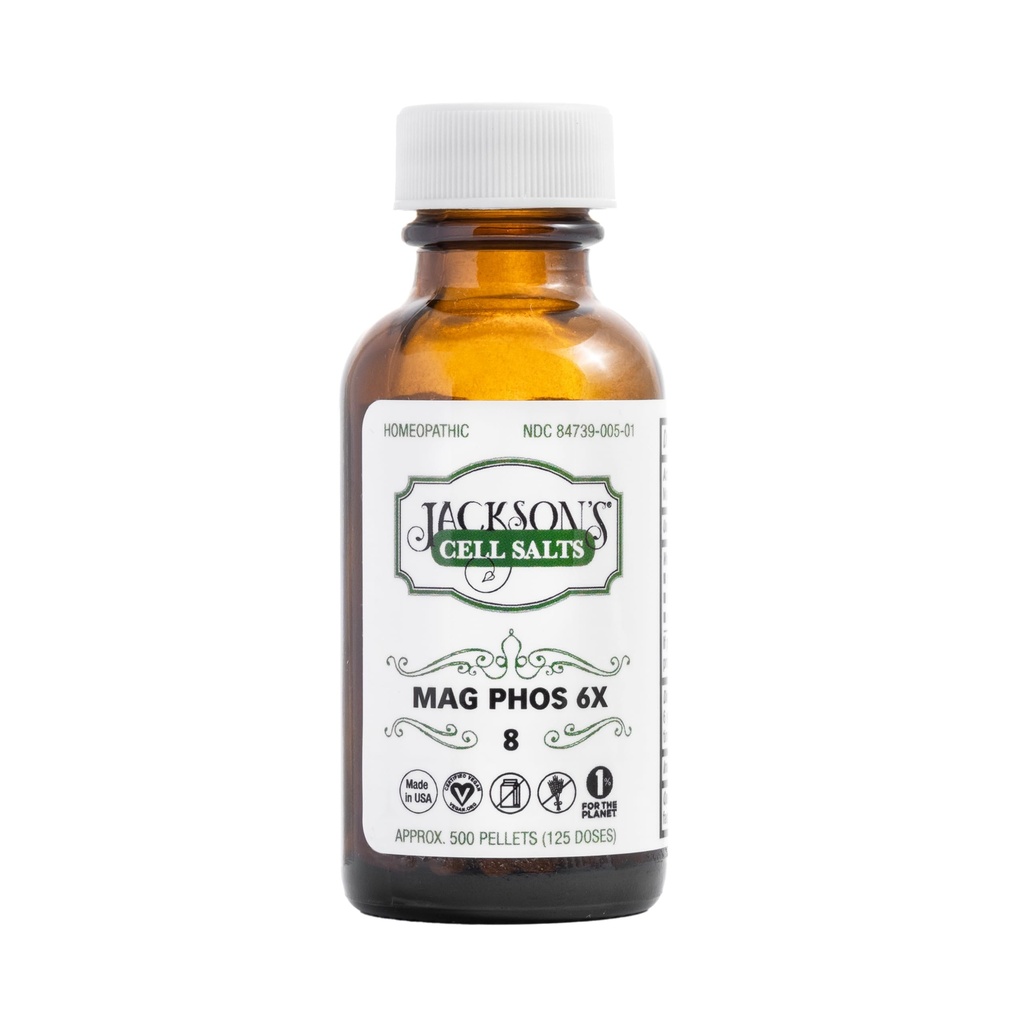 Jackson 's # 8 Cell Salt Mag Phos 6X (500 Pellet Bottle) - Vegan bersertifikat, Lactose- Free Schuessler Tesus Garam Magnesia Phosphorica 6X