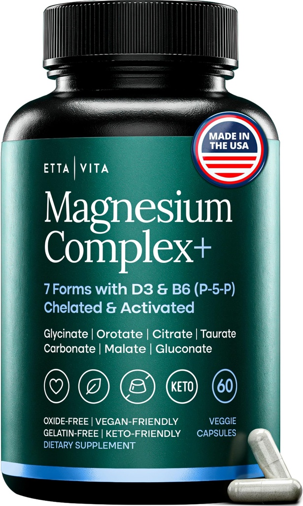 Magnesium Complex for Women & Men 500mg (7-in-1) with Vit D3 & B6 - 60 Ct