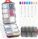 14 GRIDS Travel Pill Organizer Box with Label - Travel Medicine Case Kit - Pocket Daily Pharmacy Container - Travel Medication Holder Dispenser for Fish Oil Vitamin Suplemen Penyimpanan - Clear Gray
