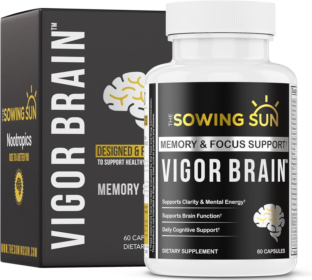 Vigor Brain Premium Nootropic Suplemen - Konsentrasi, Dukungan Otak & Ingatan - Diatur dengan 40 Unique Nootropic Ingredials: DMAE, Choline, Phosfatidyserine, Bacopa Monnier & Huperzine A (1)