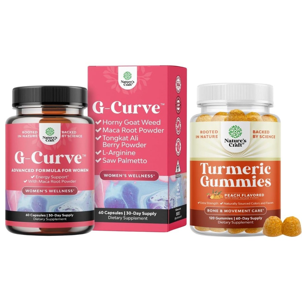 Bundle of G-Curve Butt and Breast Enhancement Pills - Herbal Enhancer May Dukung Body Sculpting Curves and Turmeric Gummies for Aduts Peach Flavor - Ekstra Kekuatan Gabungan Dukungan Gummies