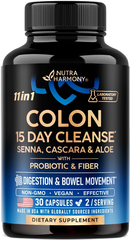 Colon Cleanse - 15 Day Cleanse for Women & Men - Senna Aver24; Cascara 124; Garcinia Kamboja 124; Progories & Fiber - Diboth & Detox - Debloating & Bowel Movement - Natural & Vegan - Dibuat di Amerika Serikat, 30 Capsules