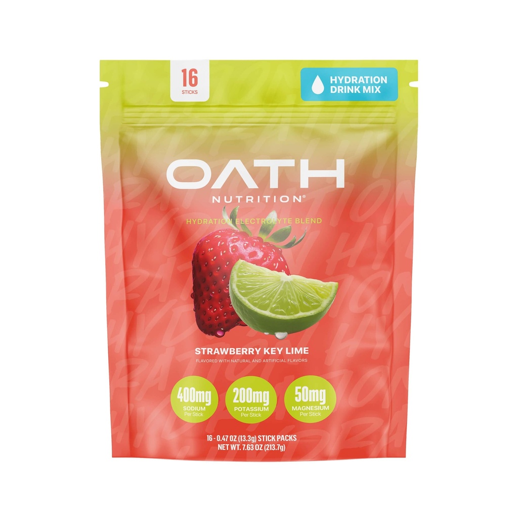Oath Nutrection Hydration Electrolite Powder, Complete Electrolite Blend for Rapid Hidration and Muscle Support, 16 Single- Serve Packets, Strawberry Key Lime