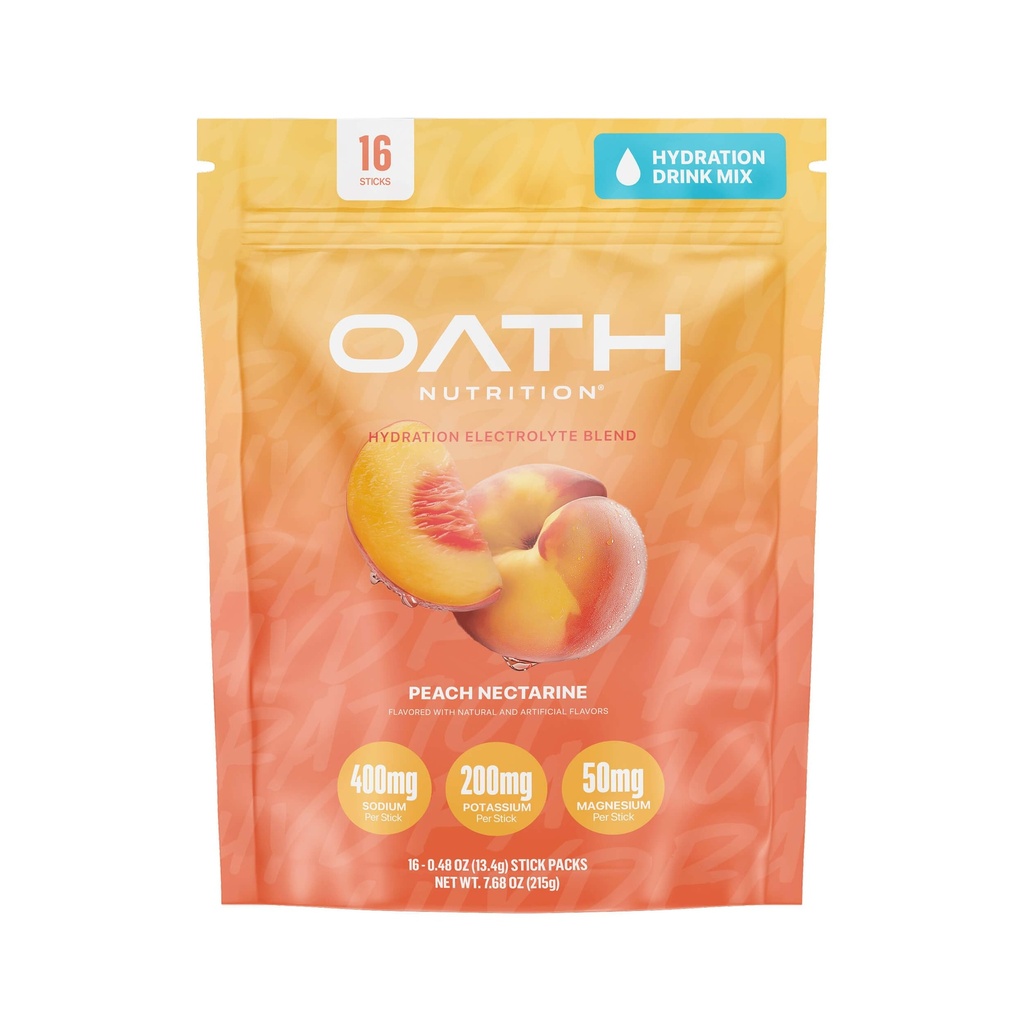 Hydration Oath Nutrection Electrolite Powder, Complete Electrolite Blend for Rapid Hydration and Muscle Support, 16 Single-Serve Packles, Peach Nectarine