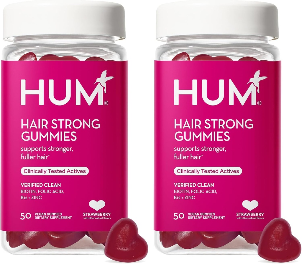 HUM Rambut Kuat - Daily Gummies dengan Biotin untuk Menimbulkan Pertumbuhan Rambut - Fo Ti, Folic Acid, Zinc, Vitamin B12 & PABA untuk Mendukung Rambut Berat, Kulit dan Nails untuk Perempuan dan Pria (Pasokan Hari 50-)
