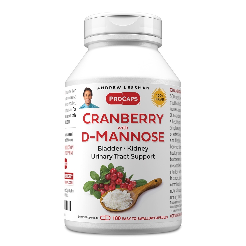 ANDREW LESSMAN Cranberry dengan D-Mannose - 180 Kapsul - Mendukung Bladder, Ginney dan Urinary Trakte Health. Potensi Tinggi Standardized Cranberry Konsentrasi dan D-Mannose. Mudah untuk menelan Kapsul