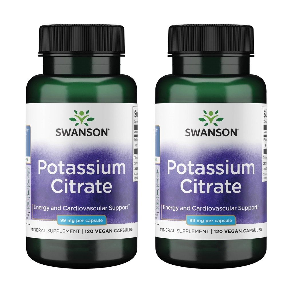 Swanson Potasium Citrate - Mineral Suplemen Dukungan Kesehatan & Energi Hati - Aids Optimal Nerve & Kidney Fungsi dengan Ingredisasi Alam - (120 Capsules, Masing-masing) (2 Pack)