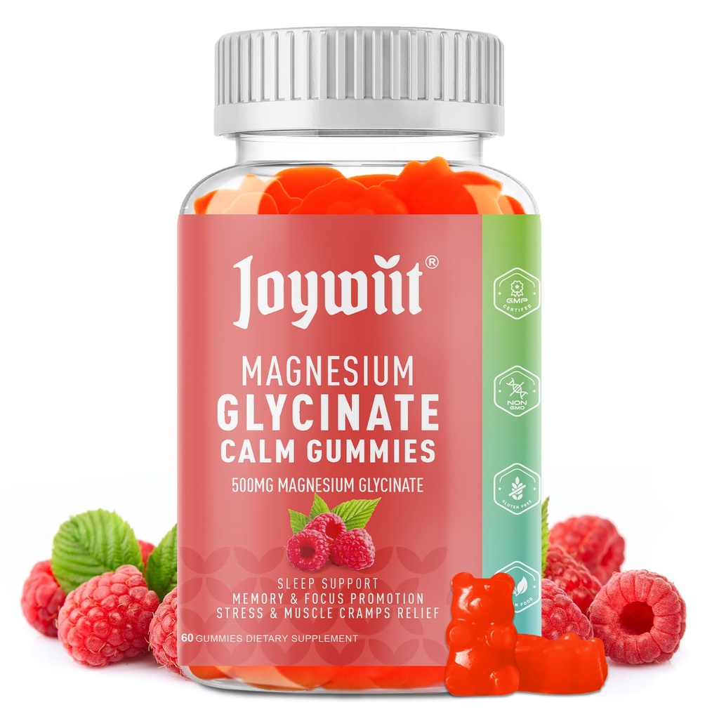 Magnesium Glycinate Gummies 500mg Magnesium Suplemen Gummies, Thronate 200mg, Vitamin D, B6, B12, Calm Mood, Muscle Relief, Nerve Health, Bone Supports - 60