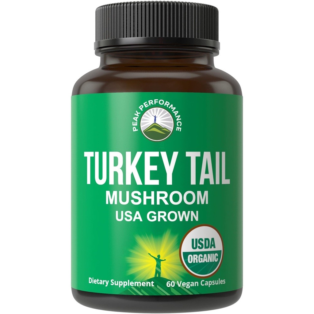 Peak Performance Organic Turkey Tail Kapsul - USA Grown Made with Real Turkey Tail Mushroom. Sistem Imune Mendukung Suplemen Mashroom Ablame. Ekstrak Tambahan Vegan