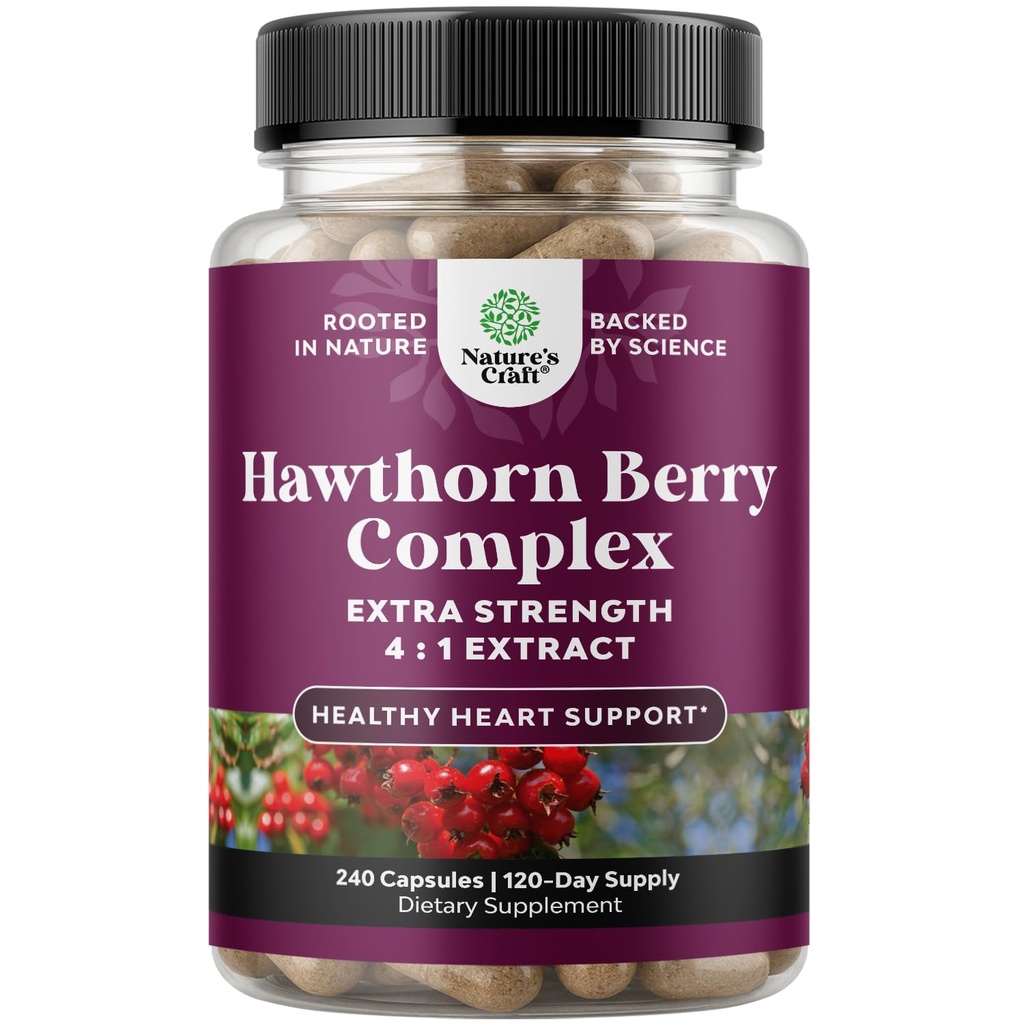 Kapsul Hawthorn Berry yang tinggi - Pendukung Energi untuk Pria & Perempuan - 240 Pack