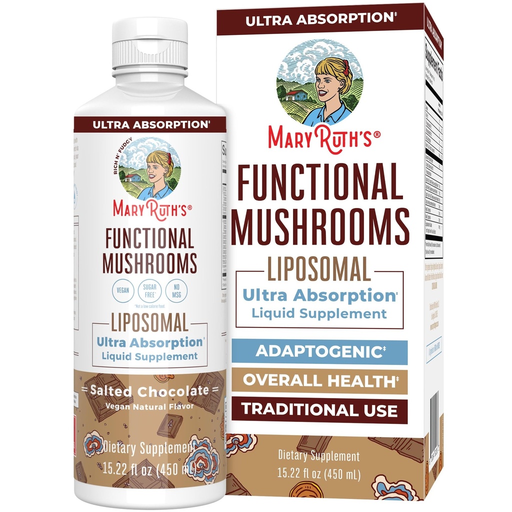 MaryRuth Organics Mushroom Suplemen, Mushroom Liquid Vitamin, Suplemen Jamur Reishi untuk Dukungan Imune, Turk Tail Vitamin untuk Stress Relief, Vegan, Non-GMO, Gluten Free, 15.22 Fl Oz