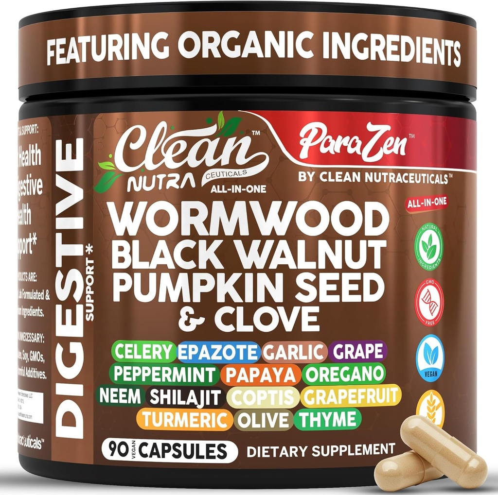 Bersihkan Nutra Wormwood Black Walnut Pumpkin Clove Oil Celeric Grapy Papaya Neem Diatomaceous Earth Women Probiotic Probiotic Health Cleanse Detox Oregano Olive Turmeric Suplemen Vegan