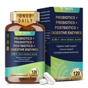 Totaria 5-in- 60 Milyar CFU Probiotic Prebiotic & Postbiotic for Women & Men, w / Digetical Enzymes, Slippery Elm, Daily Complete Gut Health, Digeaty & Imune Dupport, 4 Bulan Supply, Vegan