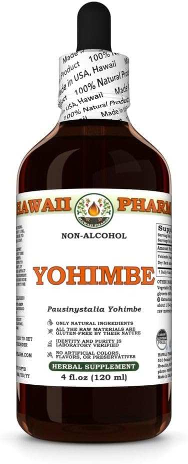 Yohimbe (Pausinystalia Yohimbe) Dry Bark Glycerite, Made in Hawaii, All Natural, Vegan, Lab Tested Alcohol- Free Liquid Extract - 4 f.oz