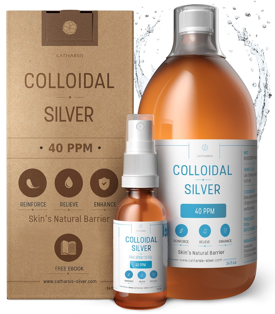 Premium Colloidal Silver Optimal Concentration Formula, Smula, Partikel Lebih Kecil, Hasil Laboratorium Lebih Baik Disertifikasi Perak Liquid Dibuat di EU Free Spray Bottle untuk Isi & Ebook (34 fl oz)